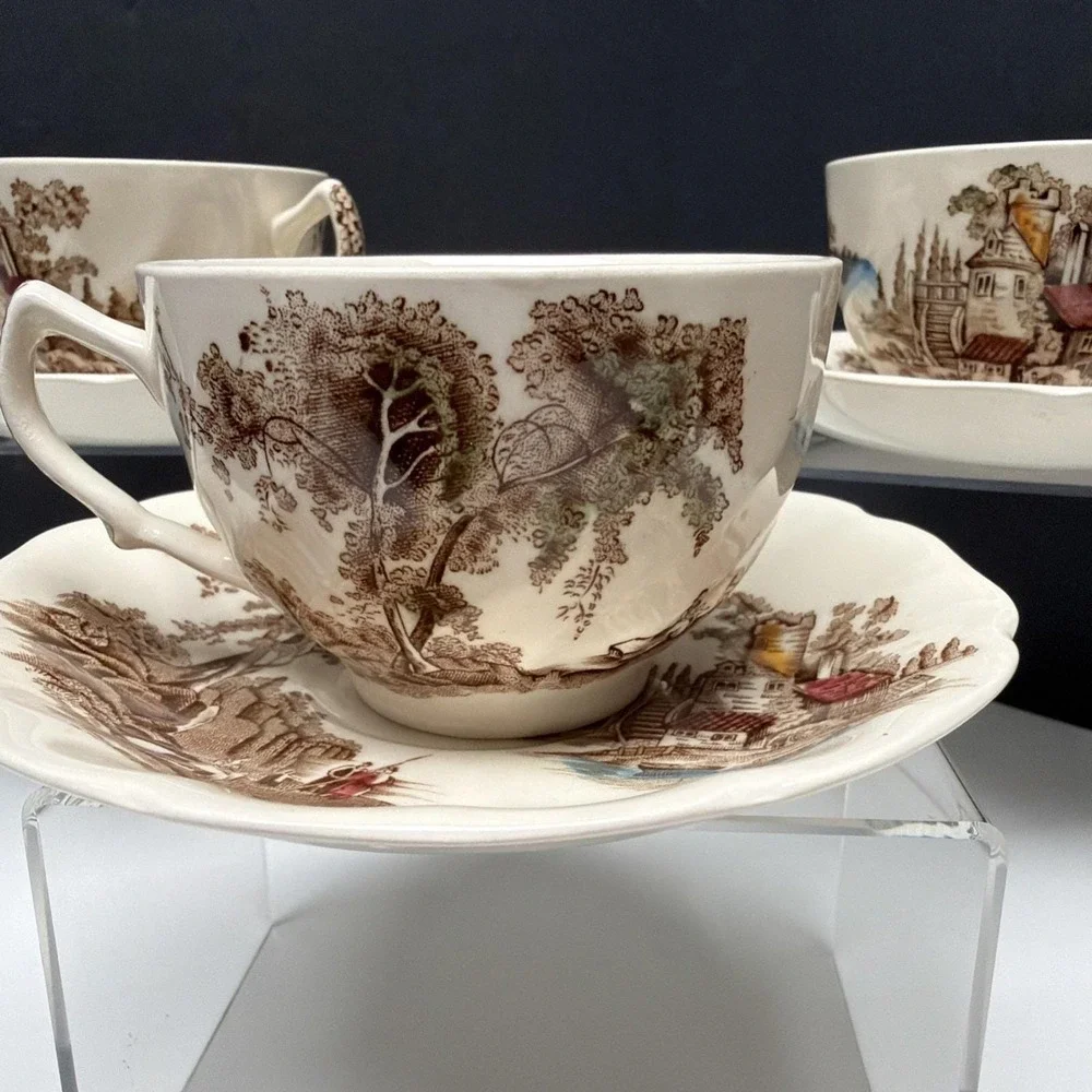 Johnson Brothers The Old Mill Teacup And Saucer England China Set Of 3